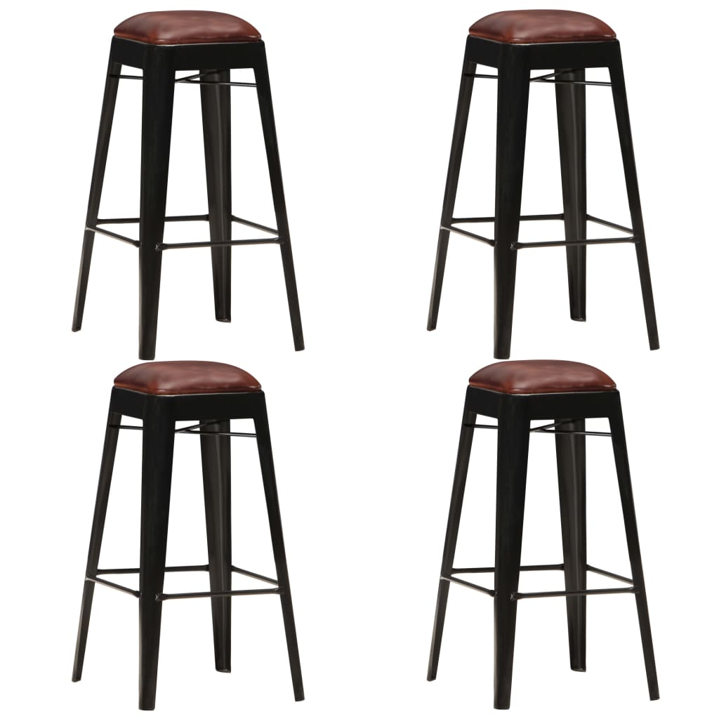 Bar Stools 4 Piece Black Real Leather