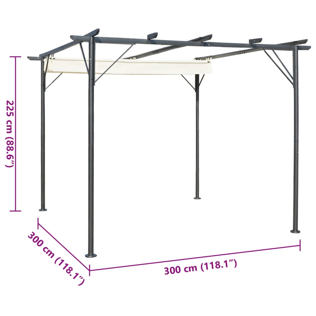 fehér-krémszínű acélpergola behúzható tetővel 3 x 3 m