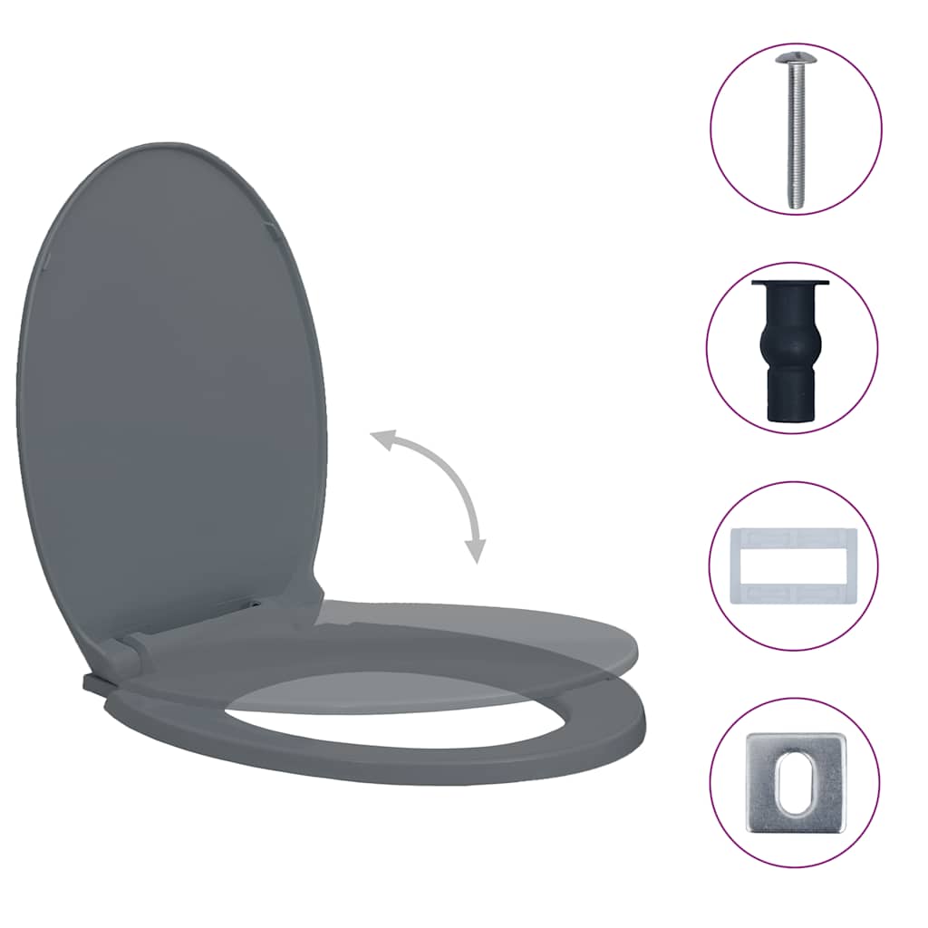 Thumbnail - vidaXL Toilettensitz mit Absenkautomatik Quick-Release Grau Oval