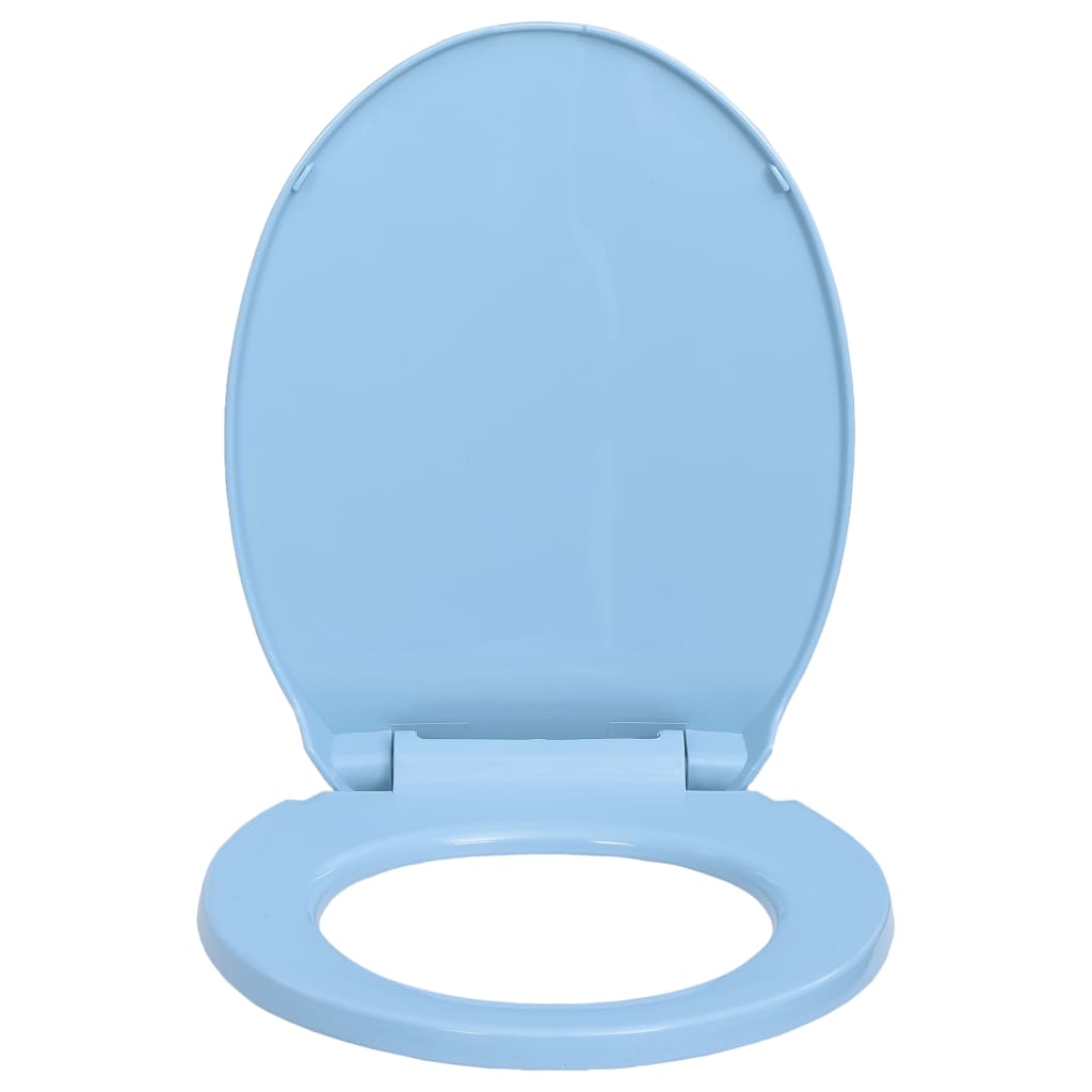 Kék ovális WC-ülőke lassan csukódó fedéllel 