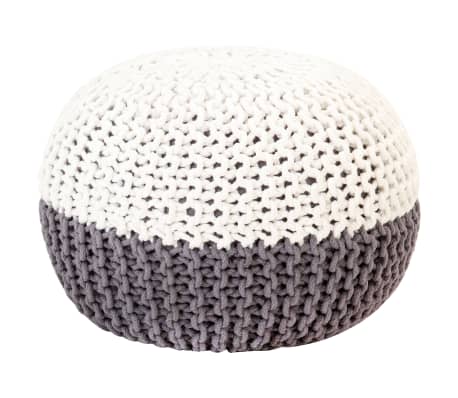 vidaXL Pouf tricoté à la main Anthracite et blanc 50 x 35 cm Coton