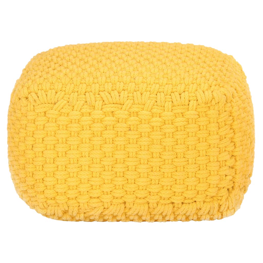 vidaXL Ručne pletená taburetka horčicovo žltá 50x50x30 cm bavlnená