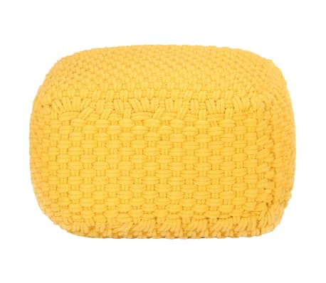 vidaXL Ručne pletená taburetka horčicovo žltá 50x50x30 cm bavlnená
