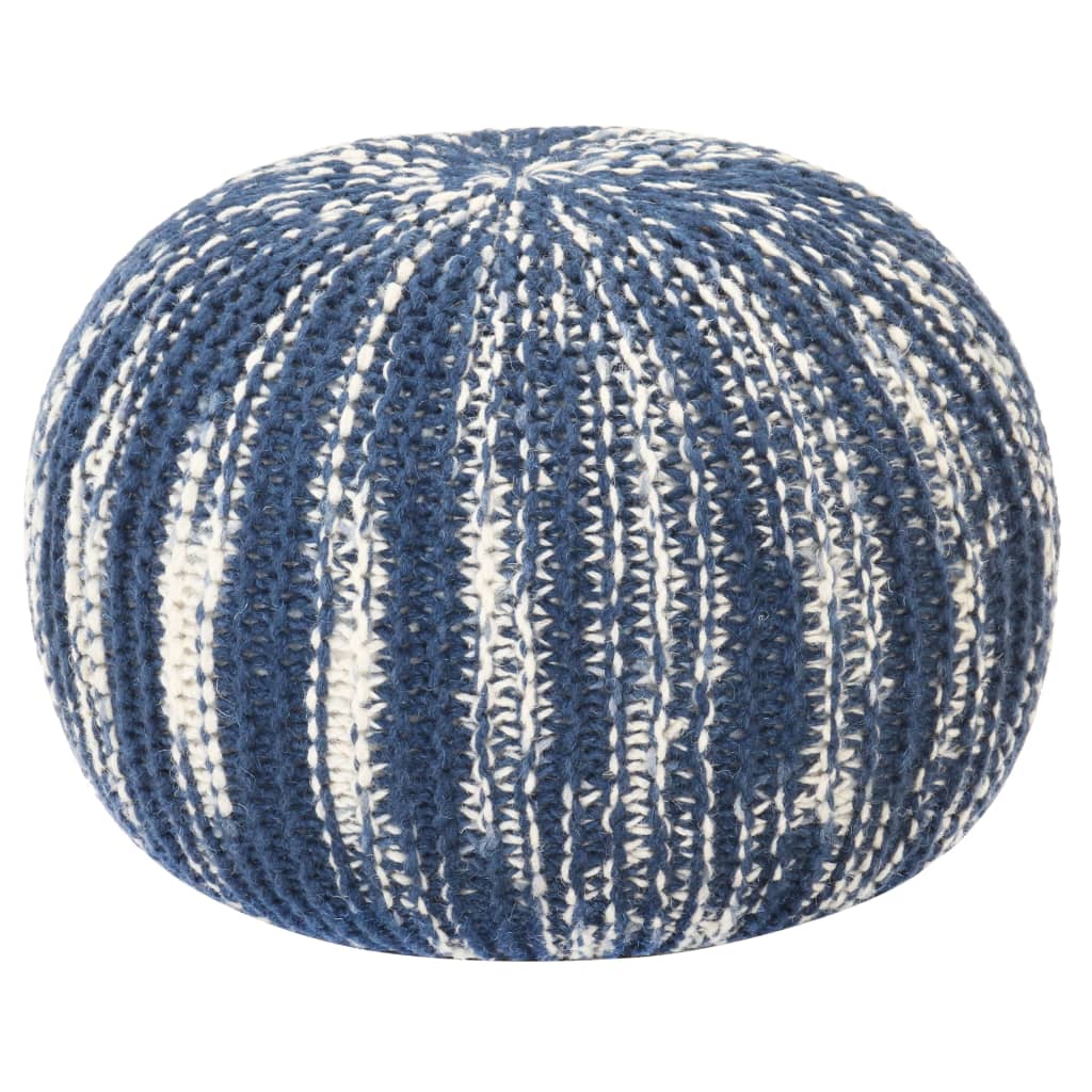 vidaXL Pouf tricoté à la main Bleu et blanc 50 x 35 cm Laine