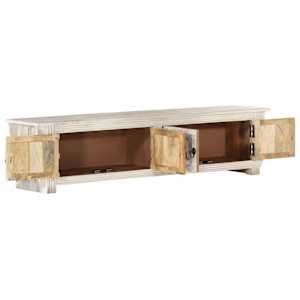 TV stolek bílý 140 x 30 x 35 cm masivní mangovníkové dřevo - obrázek 2