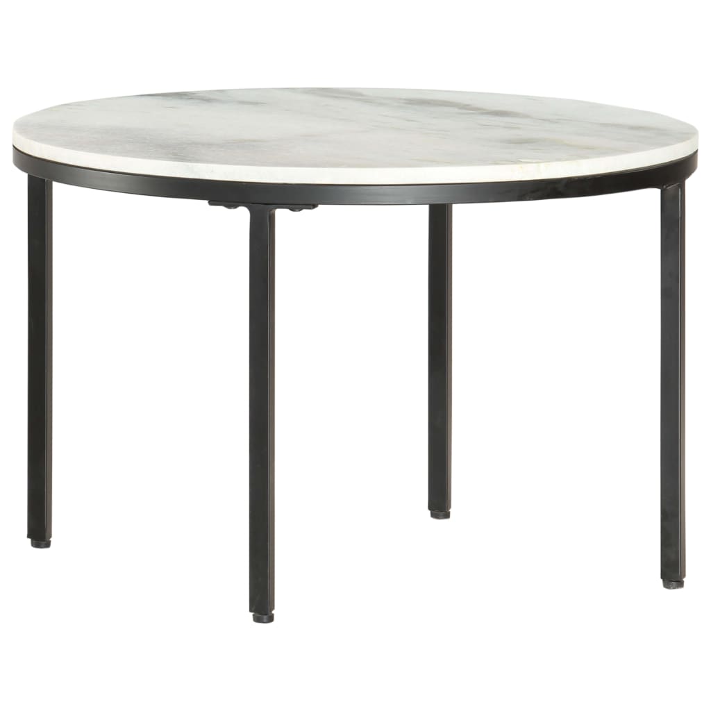 286410 Coffee Table White and Black Ø65 cm Real Solid Marble