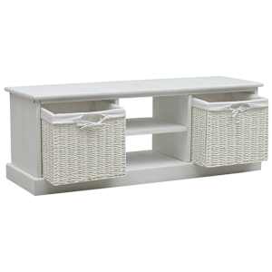 vidaXL Televizoriaus spintelė su dviem krepšiais, balta, mediena