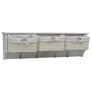 vidaXL Prie sienos montuojama kabykla su 3 krepšiais, balta, mediena