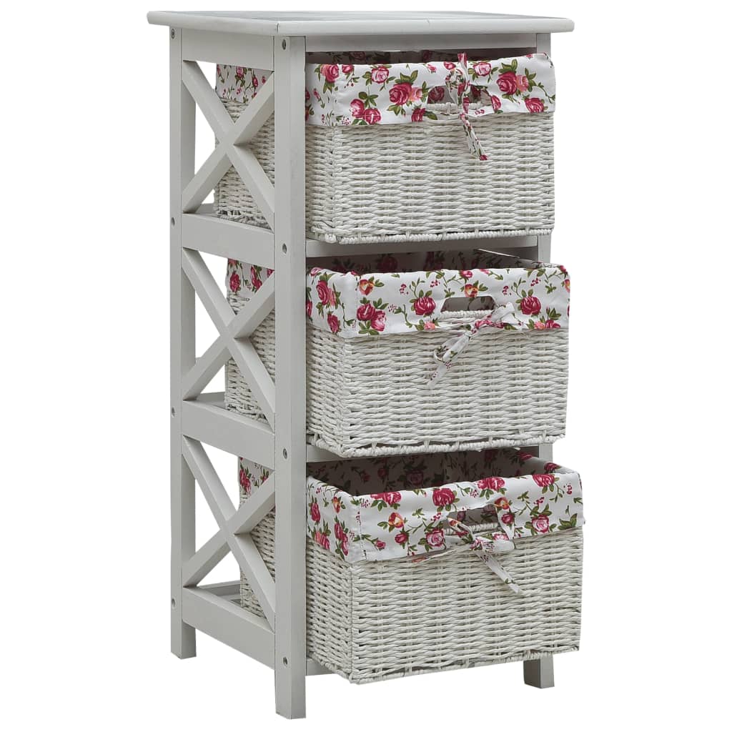 vidaXL Side Cabinet with Three Baskets White Wood
