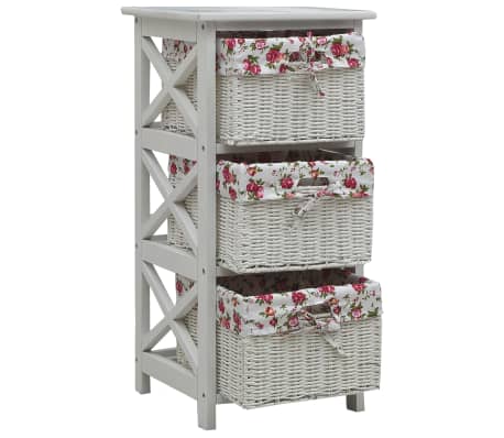 vidaXL Side Cabinet with Three Baskets White Wood