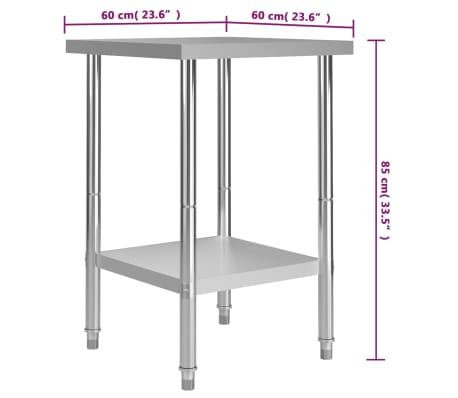 Vidaxl Kitchen Work Table 23 6 X23 6 X33 5 Stainless Steel Vidaxl Com