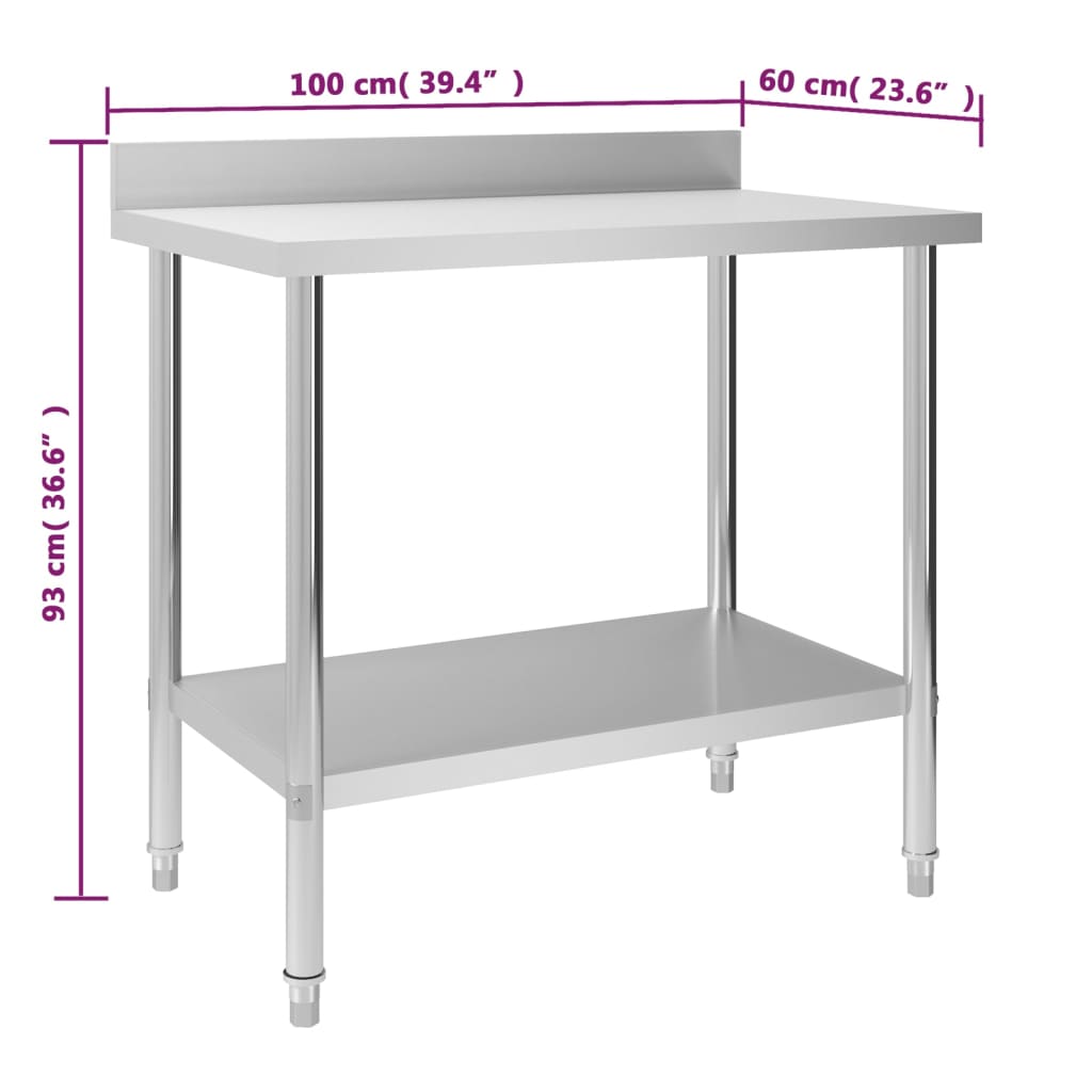  Kuchynský pracovný stôl, prístenný 100x60x93 cm, oceľ
