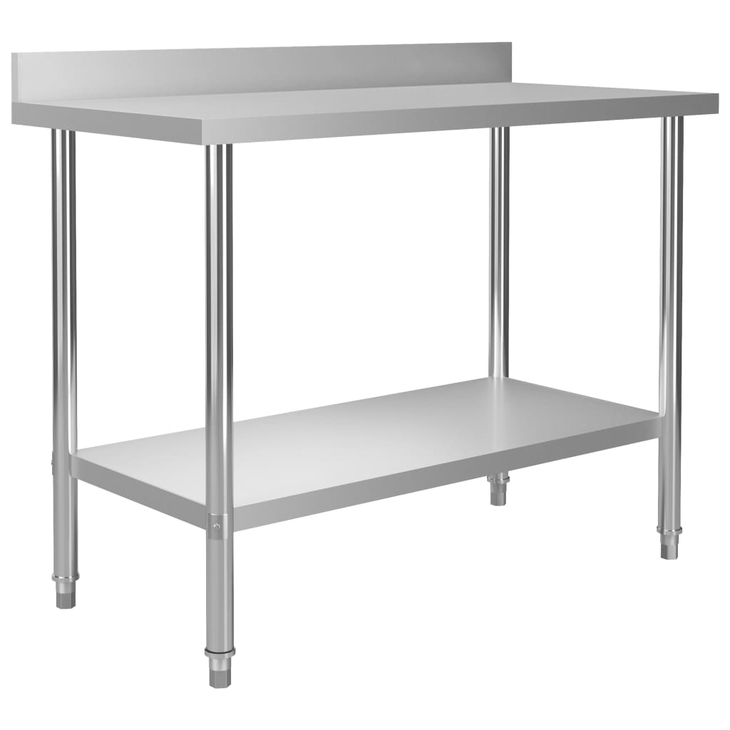 vidaXL arbejdsbord til køkken m. stænkplade 120x60x93 cm rustfrit stål