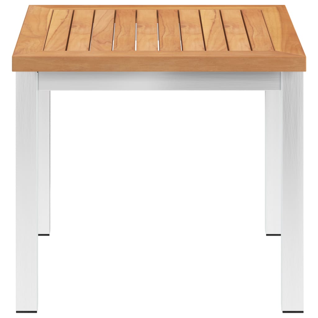 vidaXL dārza galdiņš, 45x45x38 cm, masīvs tīkkoks, nerūsējošs tērauds