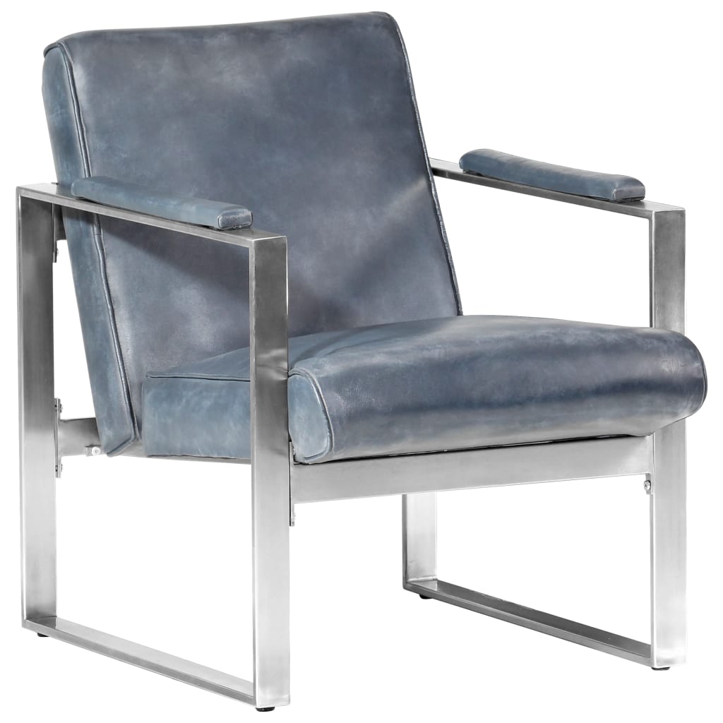Fauteuil Tube Gris 60x73x77 Cm Cuir Véritable VidaXL 12 width=274