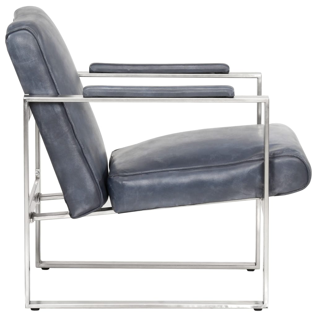 Fauteuil Tube Gris 60x73x77 Cm Cuir Véritable VidaXL 14 width=274