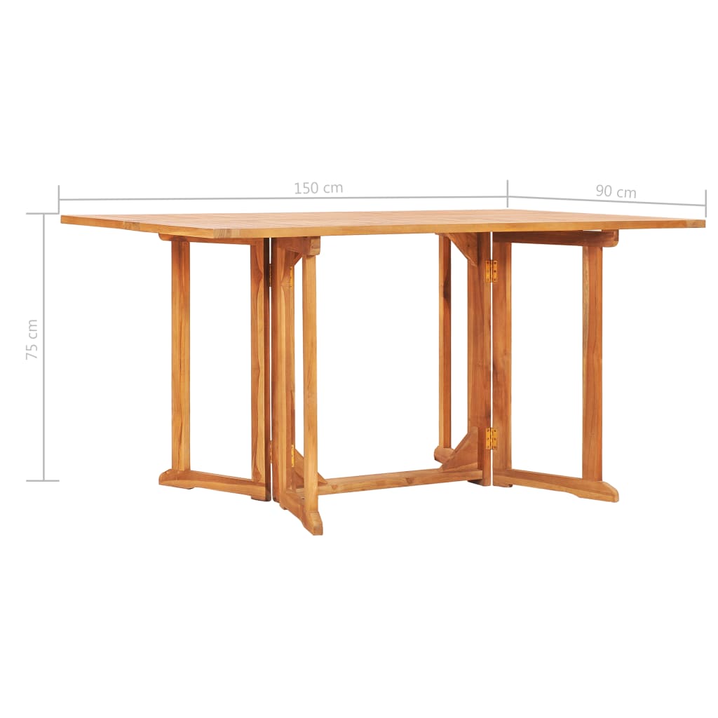 Tömör tíkfa lehajtható lapú kerti asztal 150 x 90 x 75 cm 