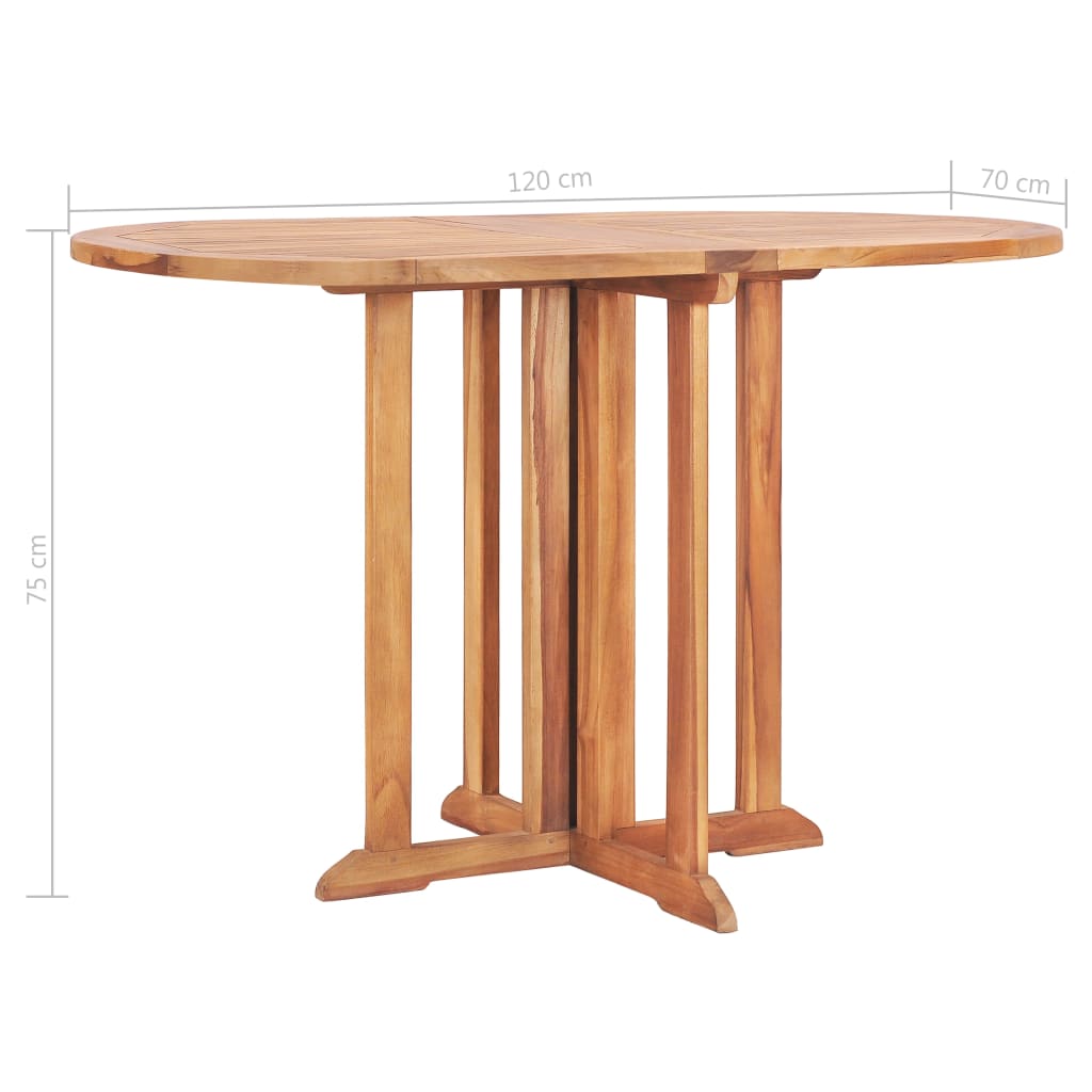 Tömör tíkfa lehajtható lapú kerti asztal 120 x 70 x 75 cm 