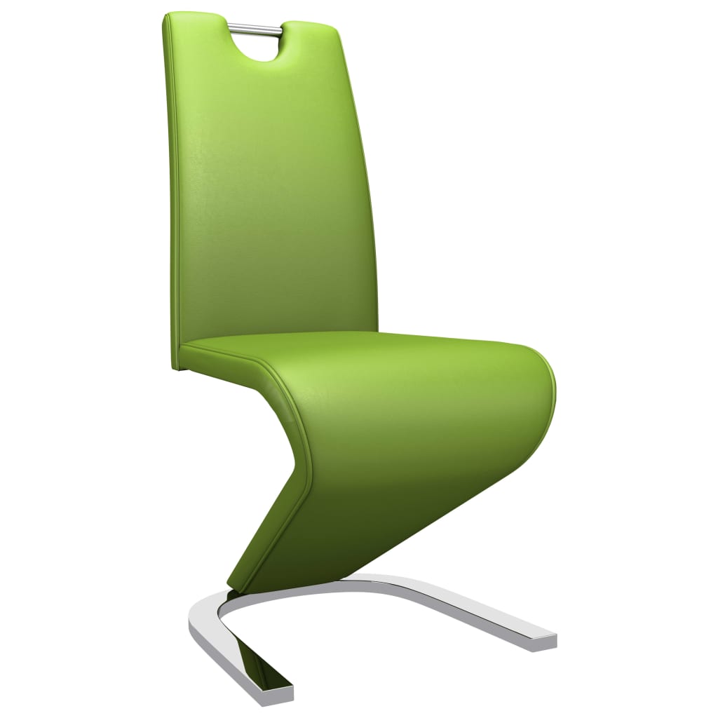 vidaXL Valgomojo kėdės, 6 vnt., žalios, dirbtinė oda, zigzago formos