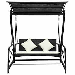 vidaXL Trivietės sodo sūpynės su stogeliu, juodos spalvos, poliratanas