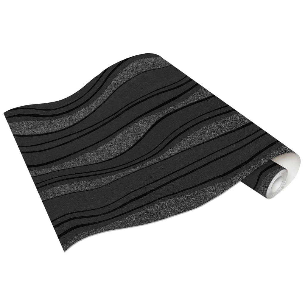 vidaXL Rouleaux de papier peint Non tissé 2 pcs Noir 0,53x10 m Vagues