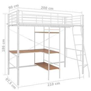 Rám poschoďové postele se stolem bílý kov 90 x 200 cm - obrázek 7
