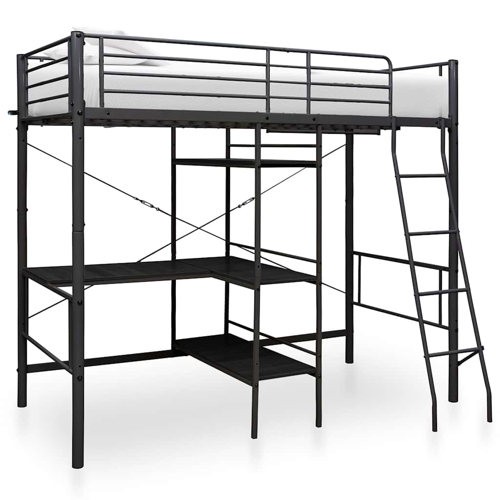 vidaXL Kerrossänky pöydän rungolla musta metalli 90x200 cm