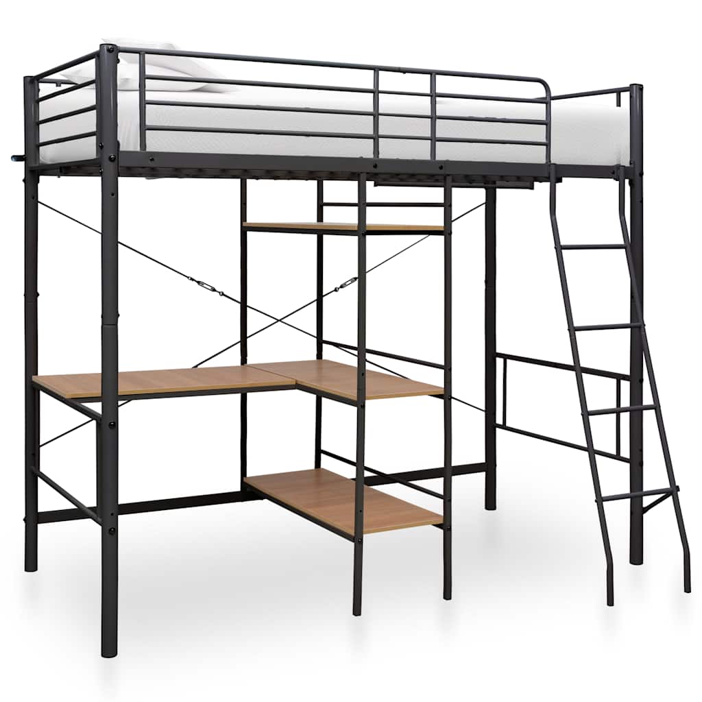vidaXL Kerrossänky pöydän rungolla harmaa metalli 90x200 cm
