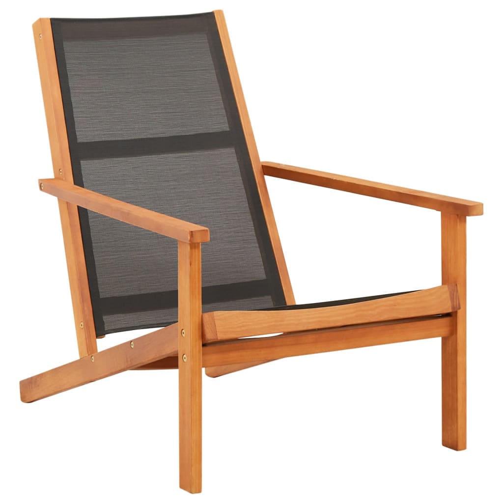 Image of vidaXL Garden Lounge Chair Black Solid Eucalyptus Wood and Textilene