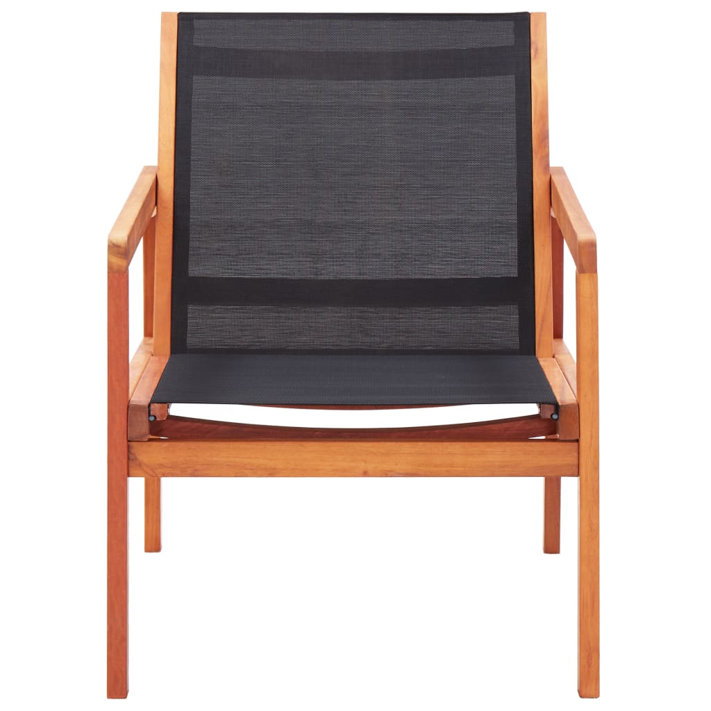 vidaXL Loungestoel massief eucalyptushout en textileen zwart afbeelding