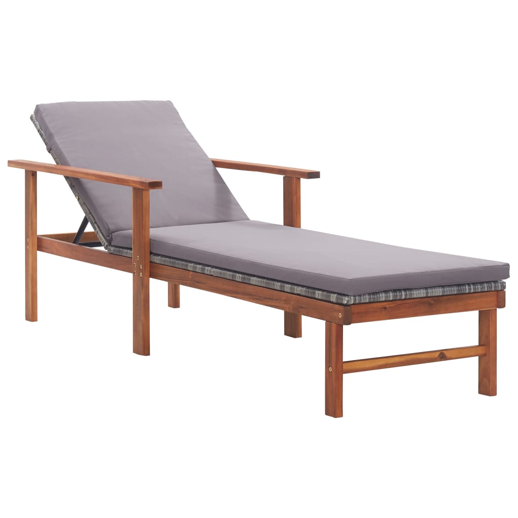 

vidaXL Sun Lounger with Cushion Poly Rattan and Solid Acacia Wood Gray