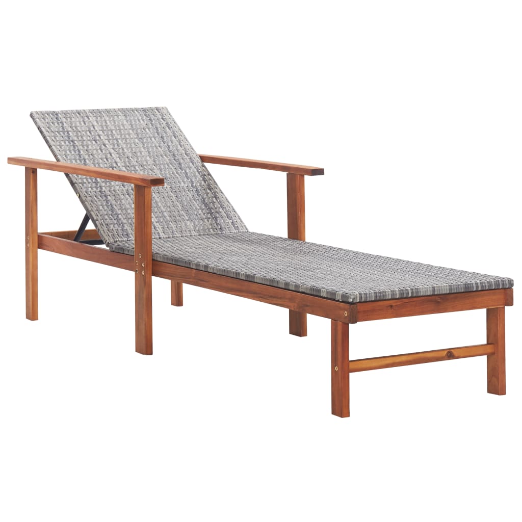 vidaXL Ligbed met kussen poly rattan en massief acaciahout grijs afbeelding