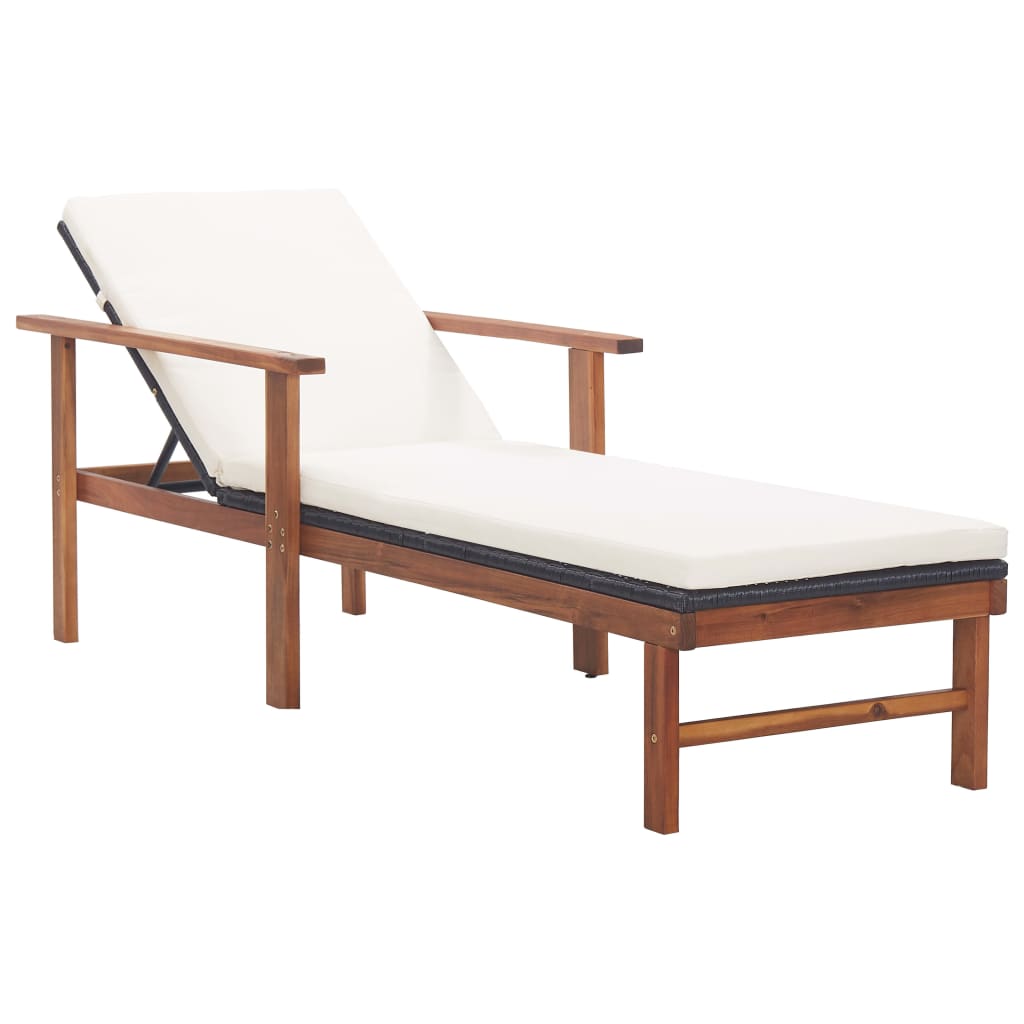 

vidaXL Sun Lounger with Cushion Poly Rattan and Solid Acacia Wood Black