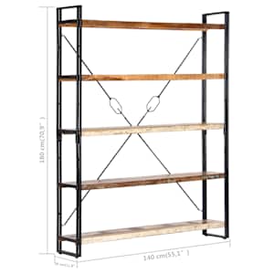 Knihovna s 5 policemi 140x30x180 cm masivní recyklované dřevo - obrázek 6