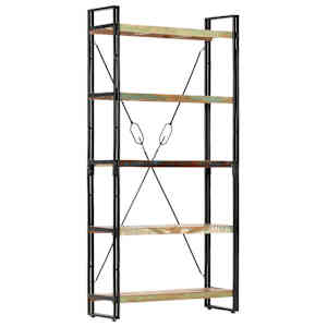 Knihovna s 5 policemi 90x30x180 cm masivní recyklované dřevo - obrázek 9