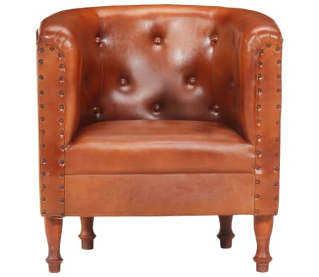 vidaXL Tub Chair Brown Real Leather