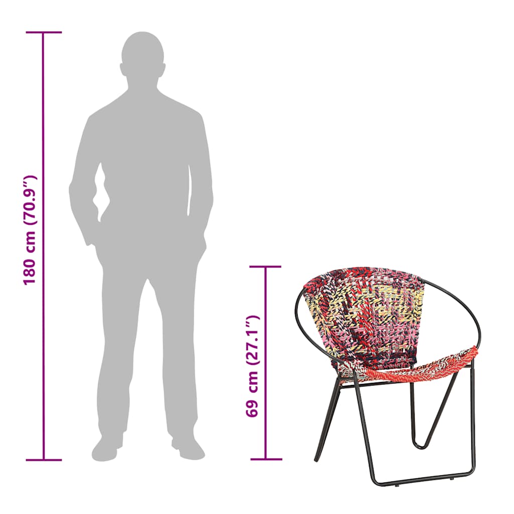 apaļas formas krēsls, daudzkrāsains audums