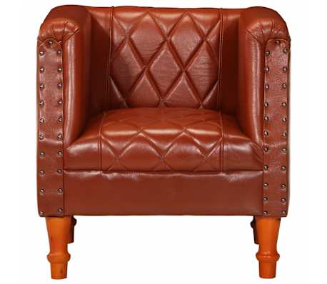 vidaXL Fotoliu spătar rotund, maro, piele naturală de capră