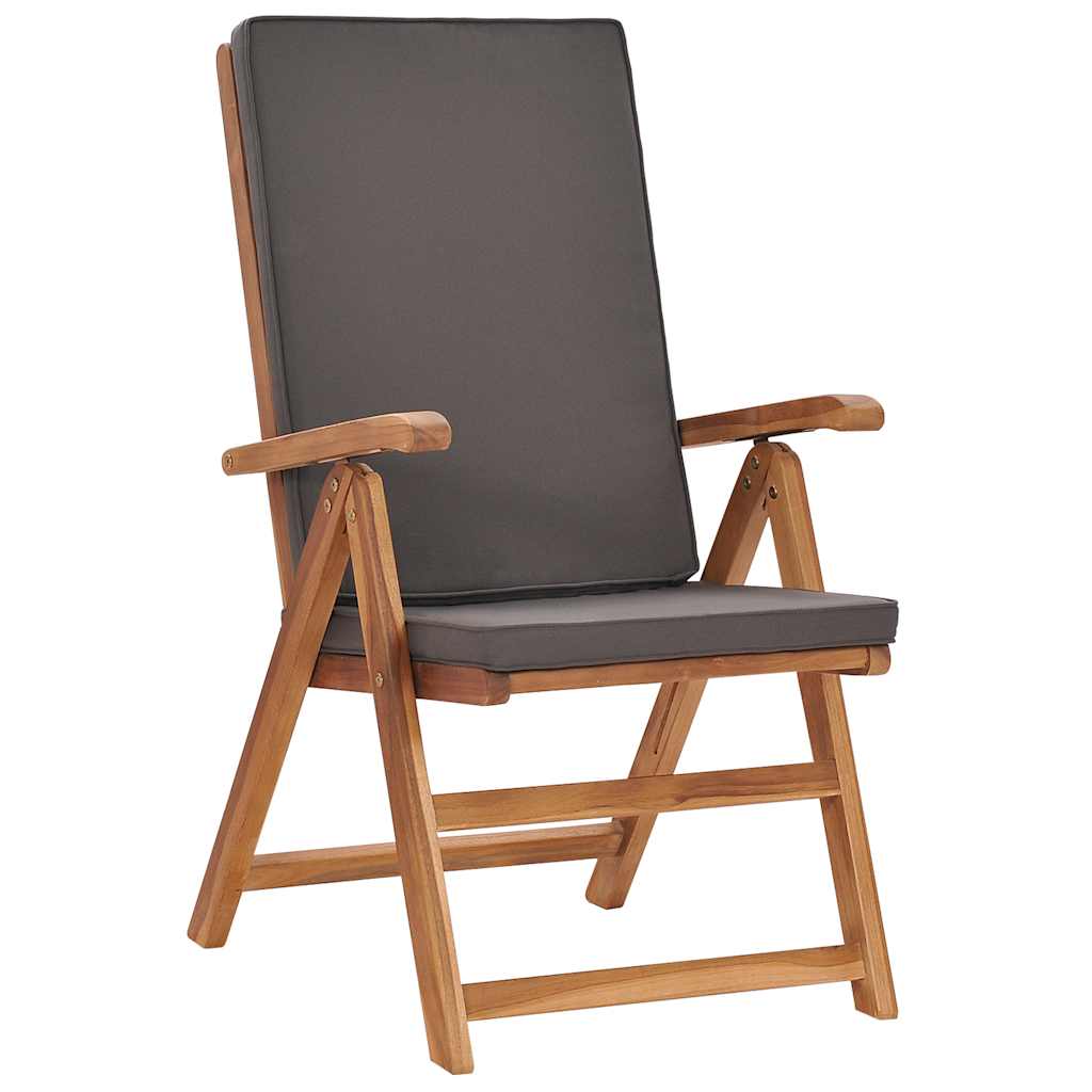 vidaXL Tuinstoelen 2 st verstelbaar kussens verstelbaar teakhout grijs