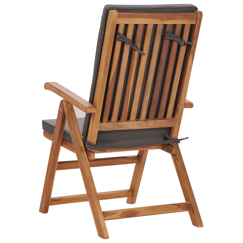 2 db szürke dönthető tömör tíkfa kerti szék párnákkal 