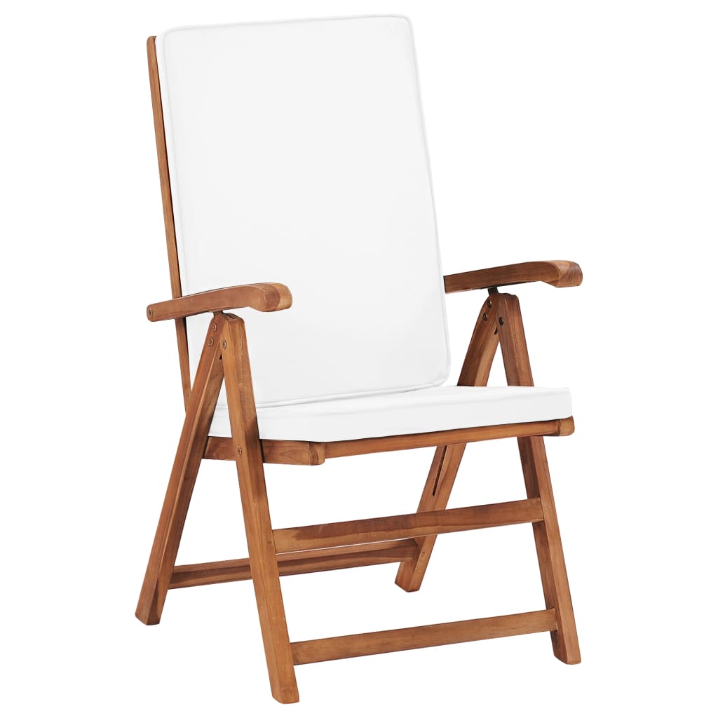 vidaXL Tuinstoelen 2 st verstelbaar met kussens massief teakhout crème