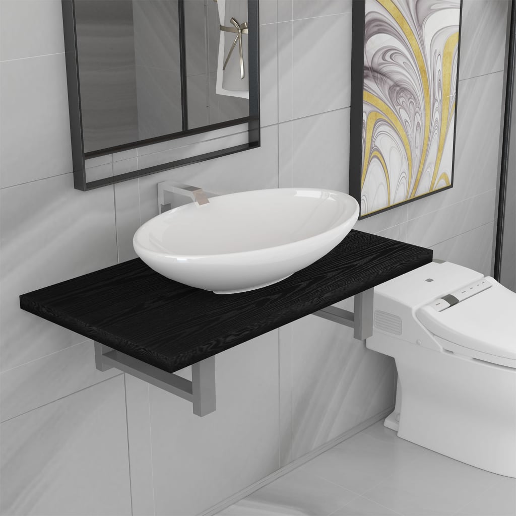 vidaXL Set mobilier de baie, 2 piese, negru, ceramică