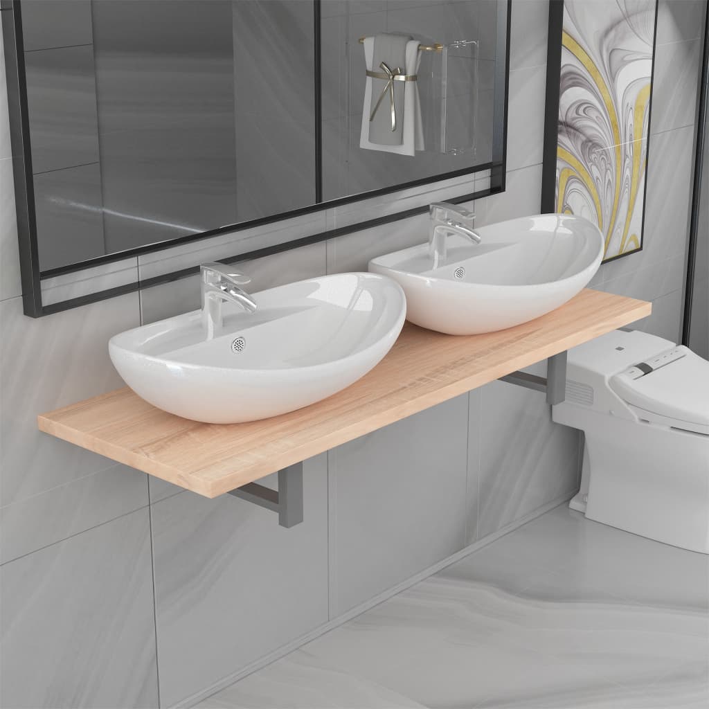 In Lion swan vidaXL Set mobilier de baie din trei piese, ceramică și stejar - Produse  Pentru Casa și Gradina – Finisaje – Bricolaj