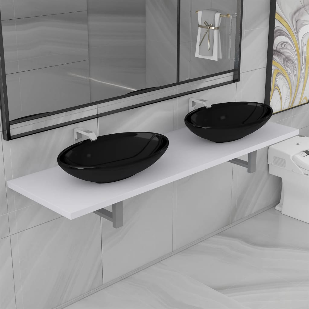 vidaXL Set mobilier de baie din trei piese, alb, ceramică vidaxl.ro