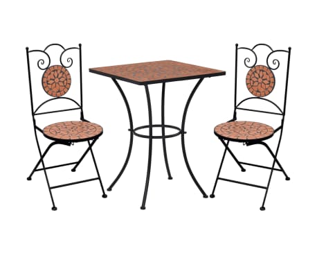 vidaXL Mosaik Bistroset 3-tlg. Keramik Terrakotta Sitzgruppe