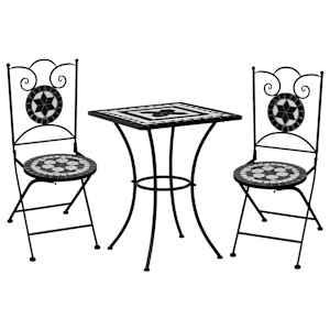 3dílný mozaikový bistro set keramický černobílý - obrázek 1