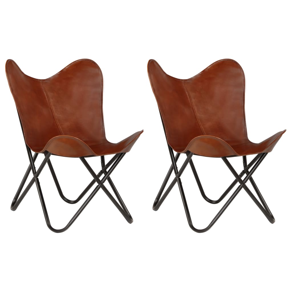 Butterfly Chairs 2 Piece Brown Kids Size Real Leather