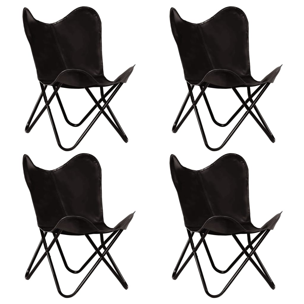 Butterfly Chairs 4 pcs Black Kids Size Real Leather