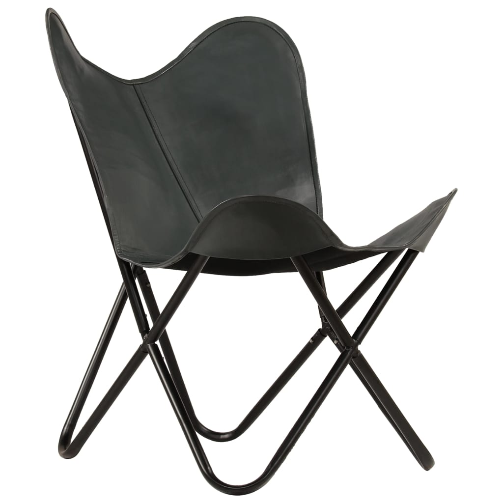 vidaXL Krzesła typu motyl, 2 szt., szare, dziecięce, skóra naturalna