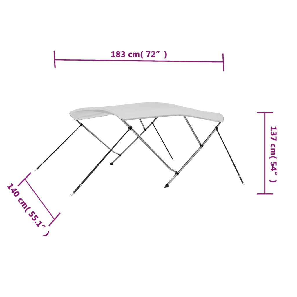 Bimini stříška se 3 oblouky bílá 183 x 140 x 137 cm - obrázek 16